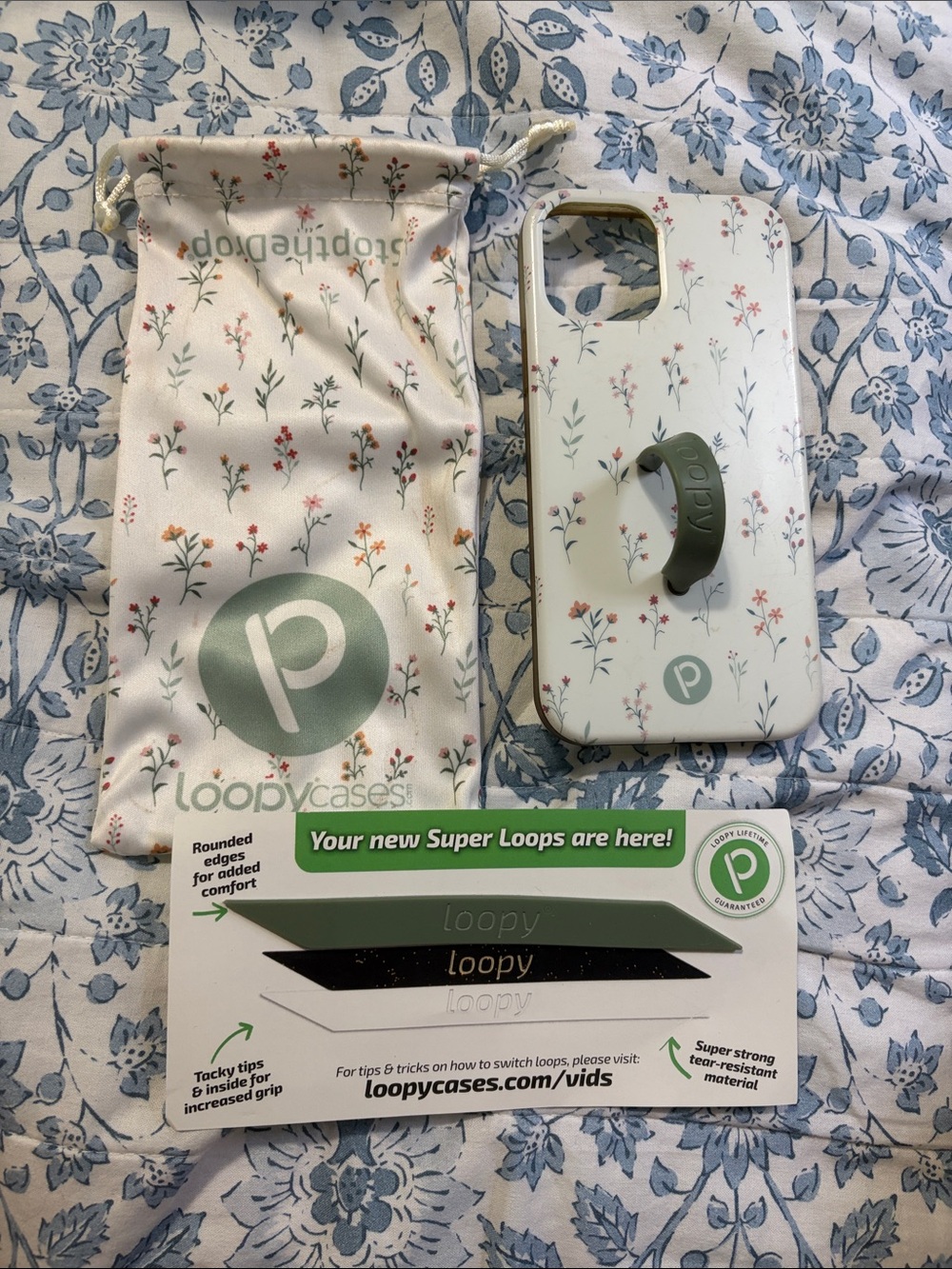 Loopy Case White Floral Phone Case with Olive Loop Grip iPhone 12 Pro!